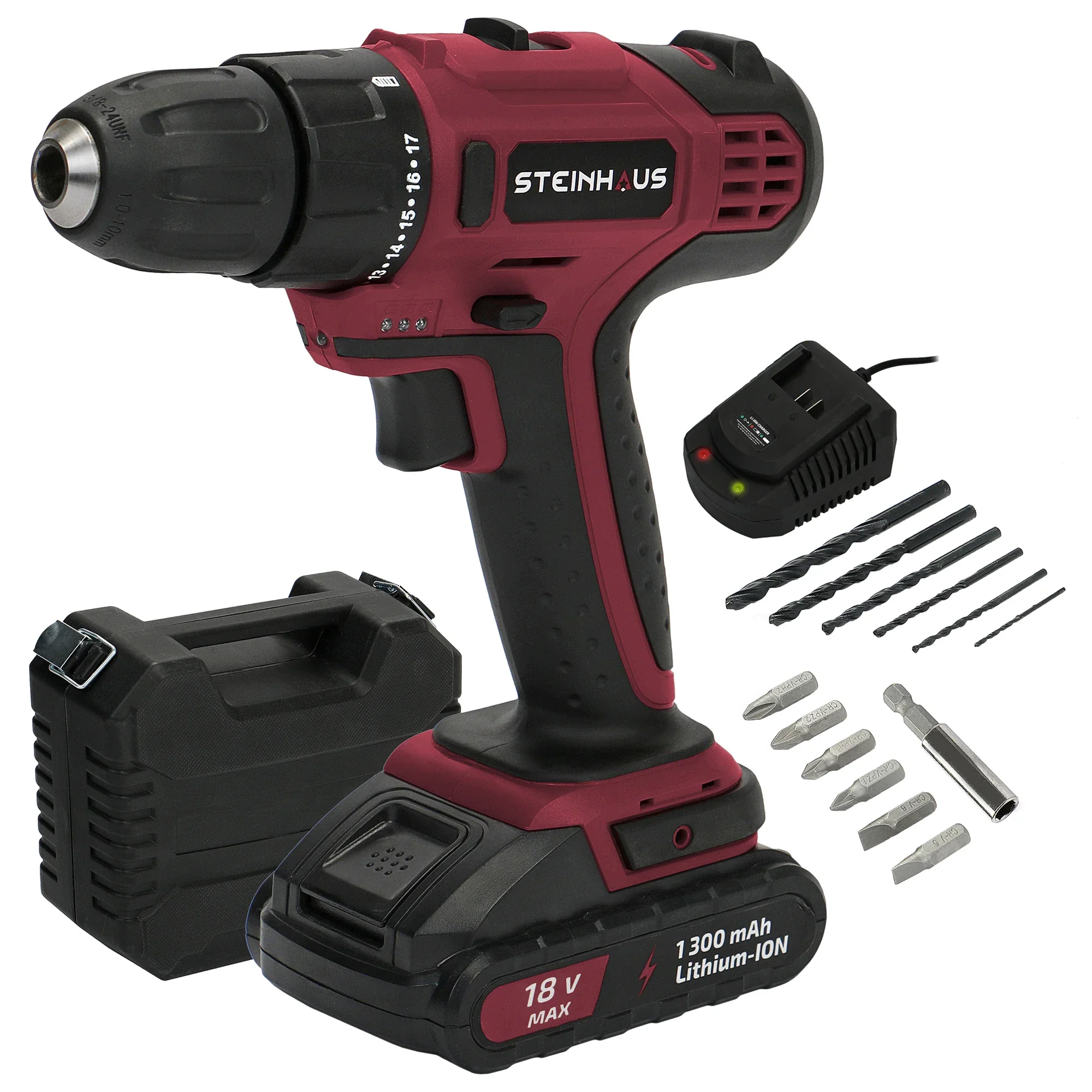 Bormașină pe acumulator Steinhaus PRO-CD18X, referință kit 18V cu cutie