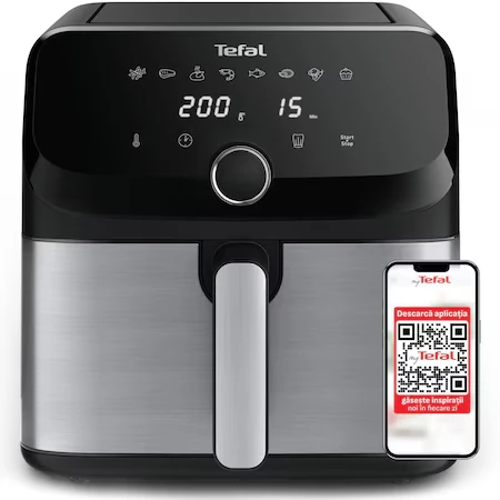 Friteuza cu aer cald Tefal Easy Fry Mega air fryer EY855D10, 2020W, capacitate 7.5L, pana la 8 persoane, 8…