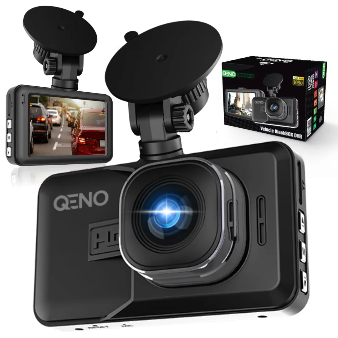 Camera auto de bord DVR Qeno OneView cu card memorie 32GB inclus, FULL-HD 1080P, display LCD 3 Inch, loop…