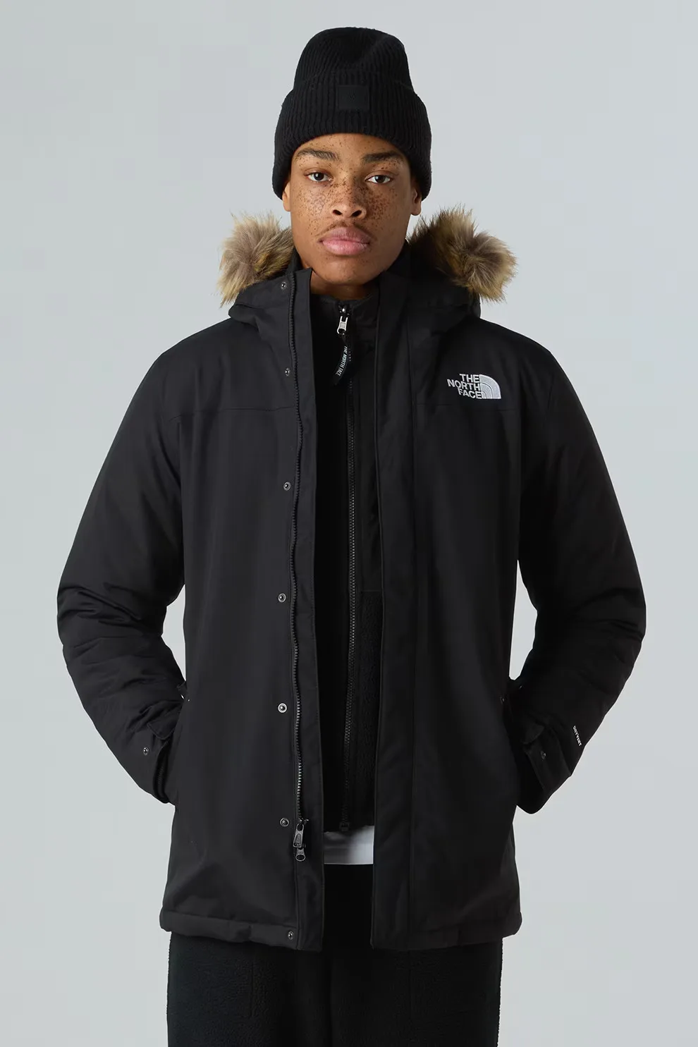 The North Face, Jacheta parka impermeabila cu garnitura detasabila de blana sintetica Zaneck, Alb, Negru, M